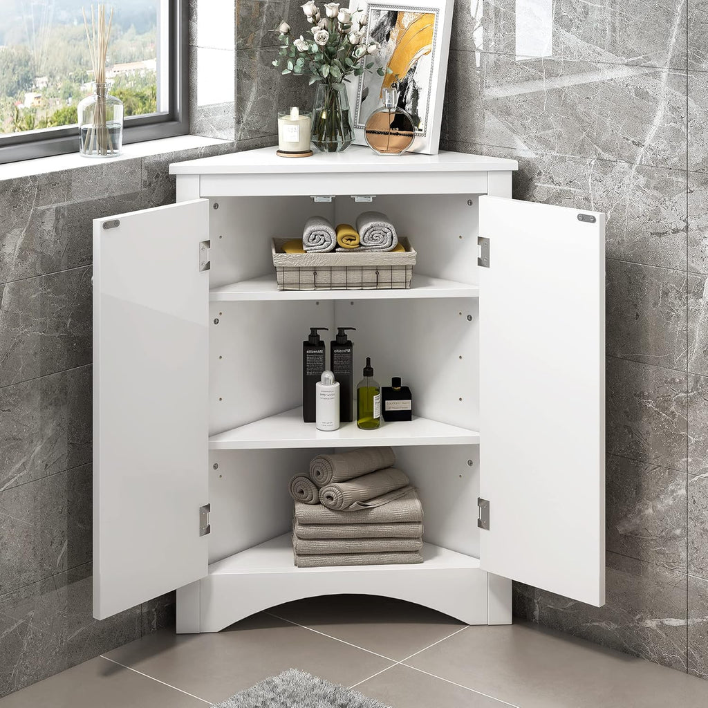 Grey Freestanding Corner Cabinet with Adjustable Shelves J721