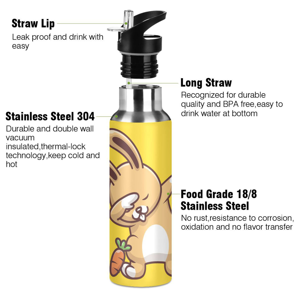 Stainless Steel Vacuum Insulated Water Bottle with Straw Lid 20 OZ I56772