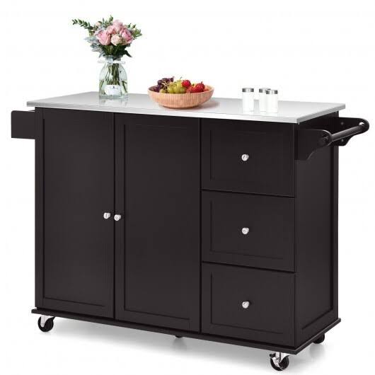 Black Kitchen Island with Stainless Steel Top N306
