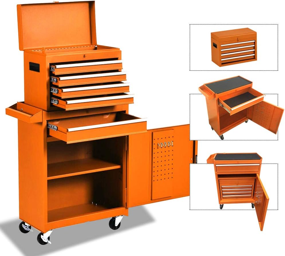 Red 5 Drawer Tool Storage Cabinet with Wheels and Lock E876741