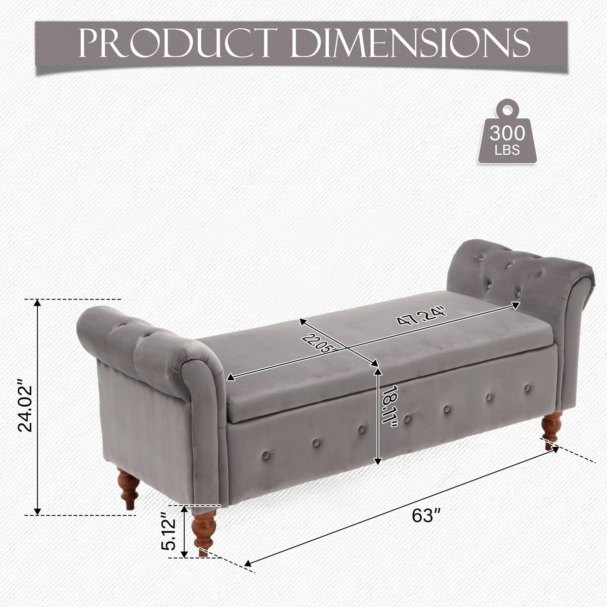 Gray Velvet Upholstered Storage Bench with Arms R675757