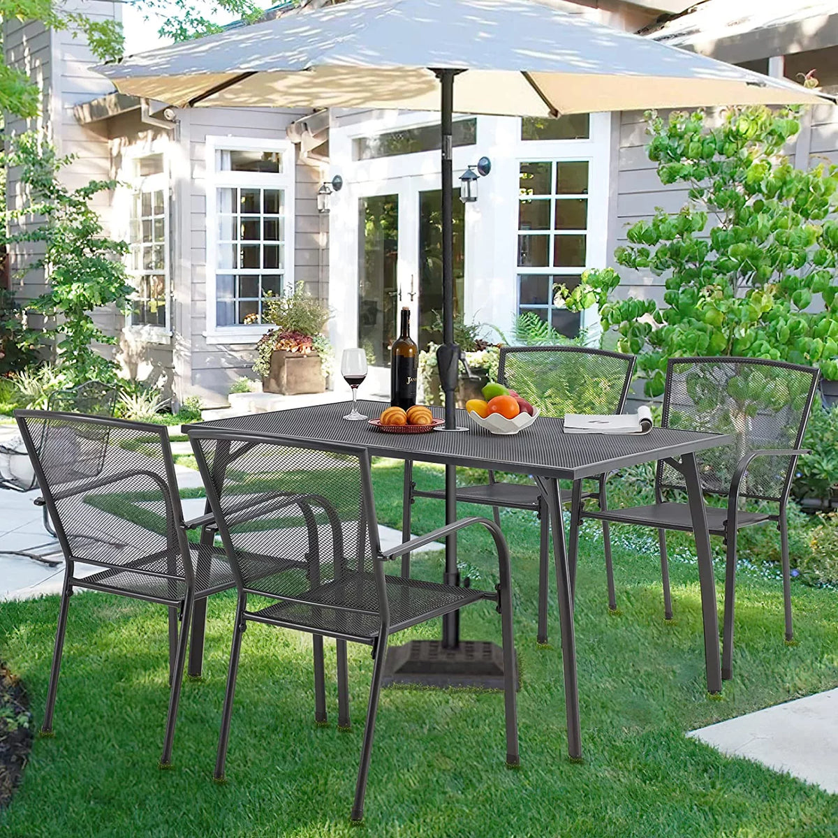 5-Piece Metal Patio Dining Set with 4 Stackable Chairs K76047