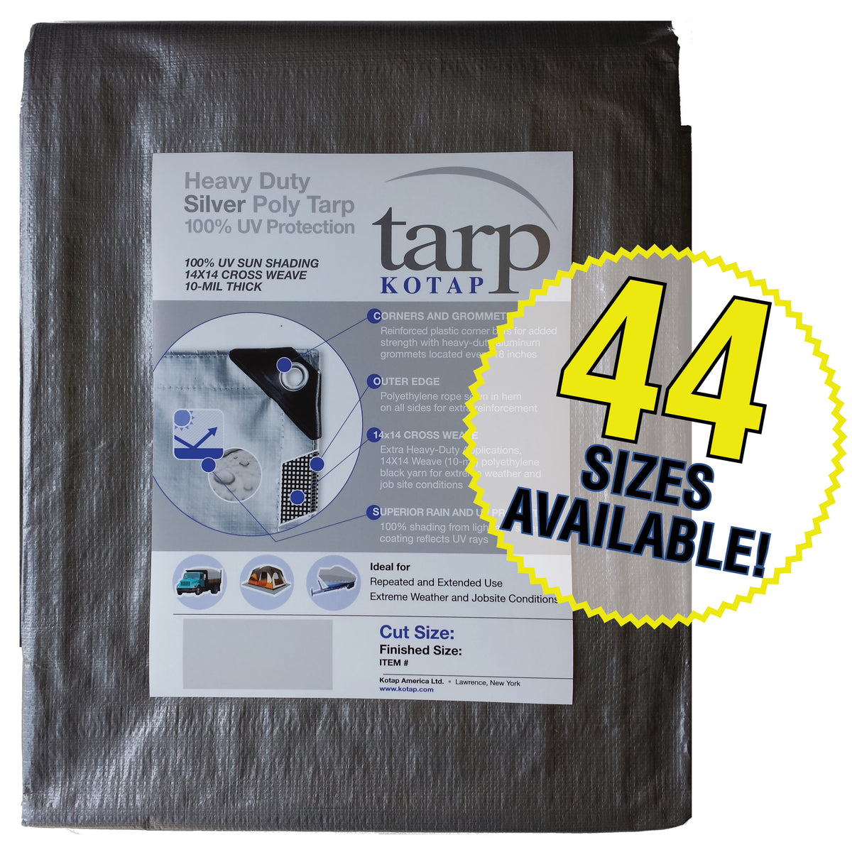 Heavy-Duty 14 by 14 Cross Weave UV Blocking 10-mil Silver Poly Tarp M611
