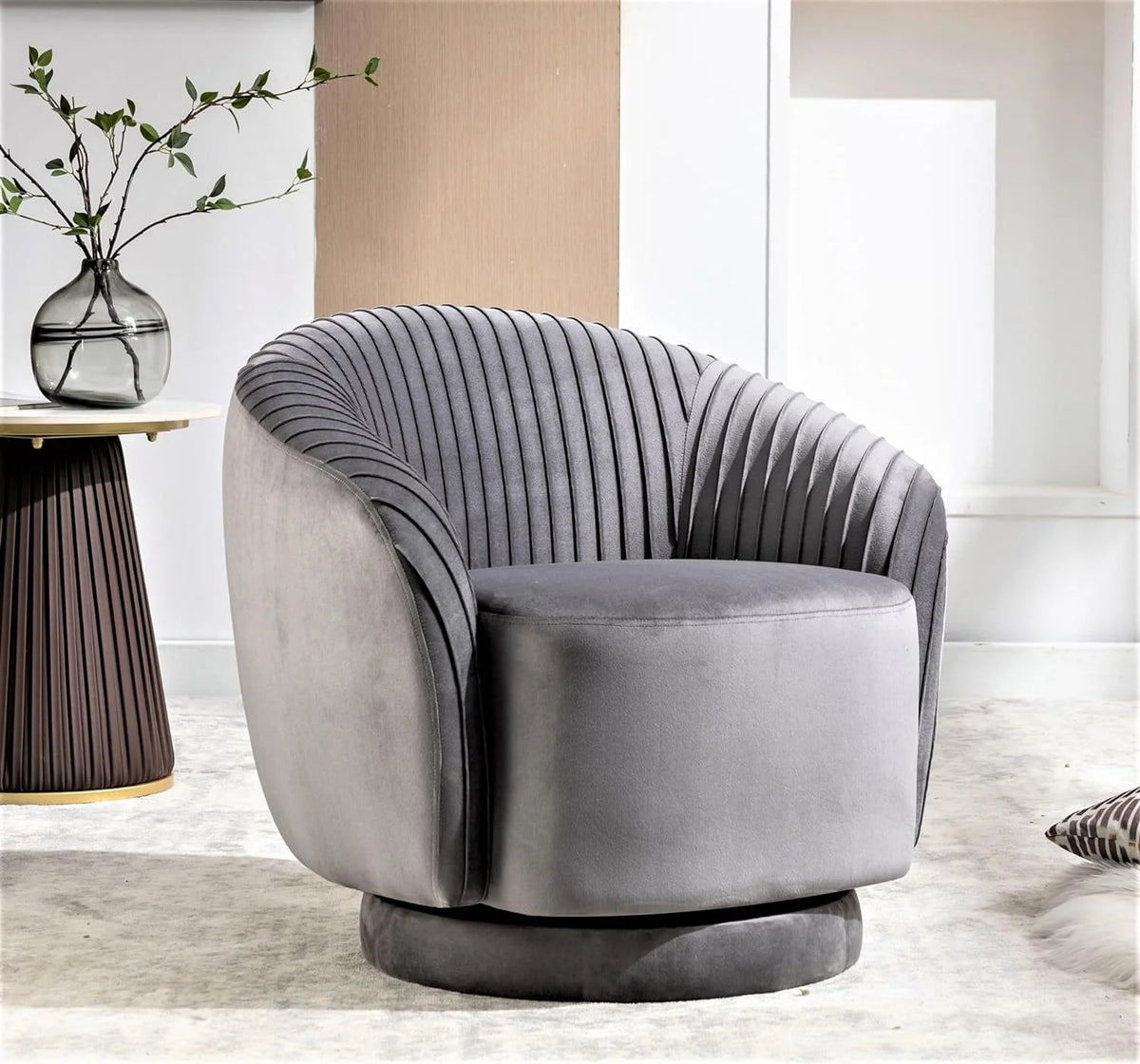 Modern Barrel Swivel Velvet Chair C88040