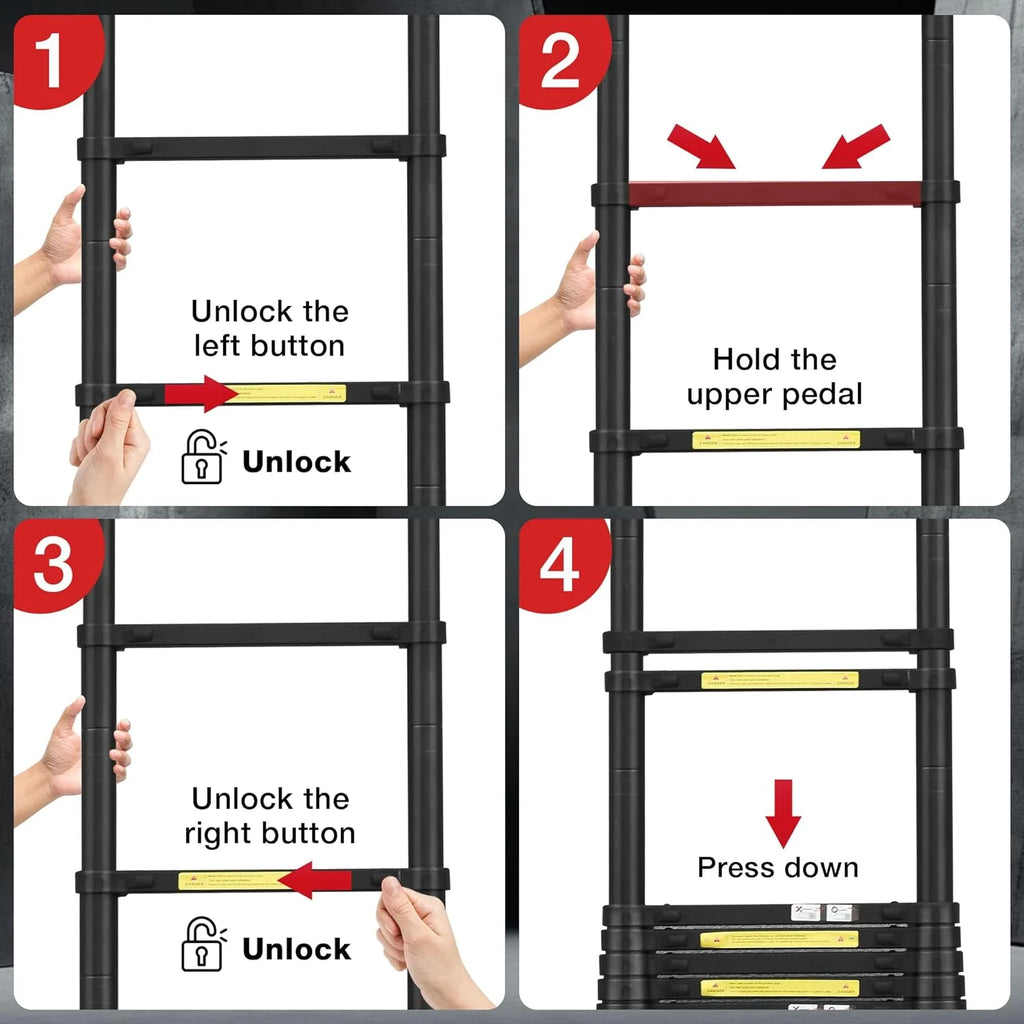 Telescoping Ladder 10.5 FT Aluminum with 2 Detachable Roof Hooks and 2 Triangle Stabilizers F882