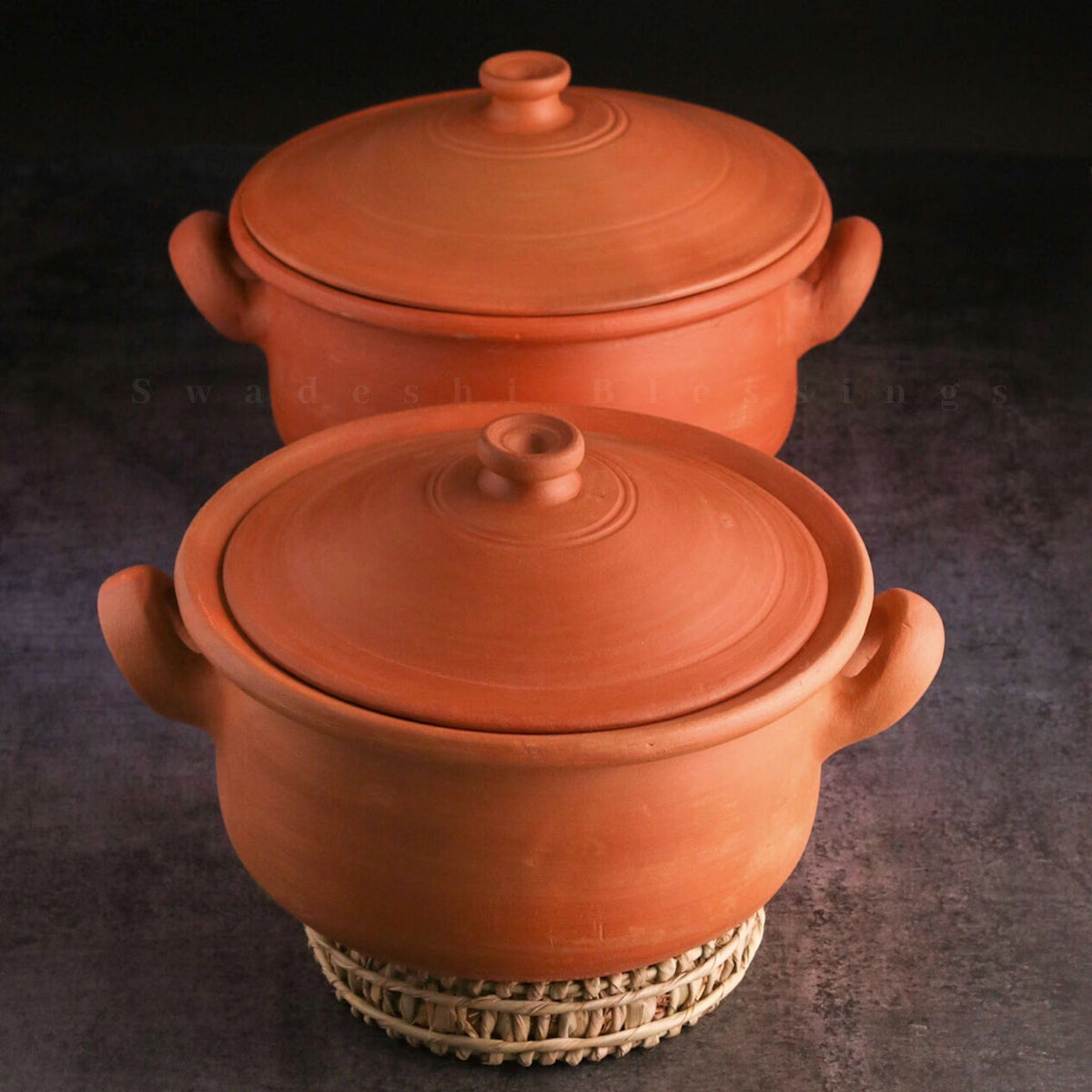 Unglazed Clay Pot with Lid Combo 2.5 & 3.5L Earthen Kadai V7956