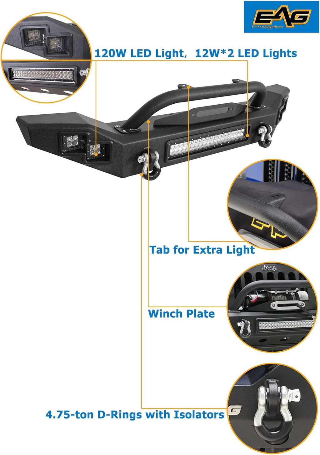LED Front Bumper with Winch Mount Plate for Gladiator JT L871954