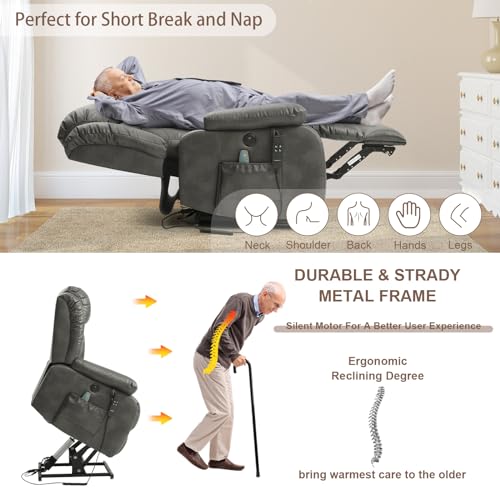 Genuine Leather Power Lift Recliner with Massage and Heat E73666