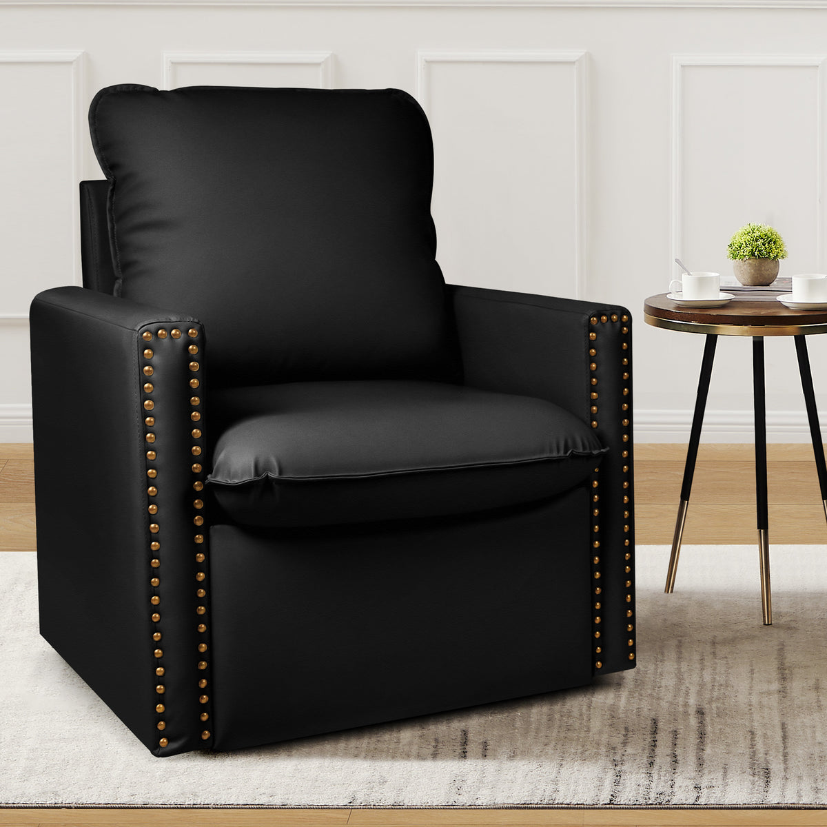 Black Faux Leather Swivel Accent Chair with Cushion P784307