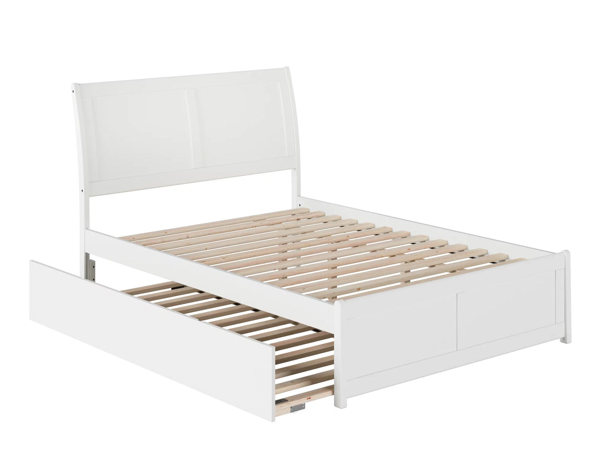 White Full Platform Bed with Trundle Bed T73256