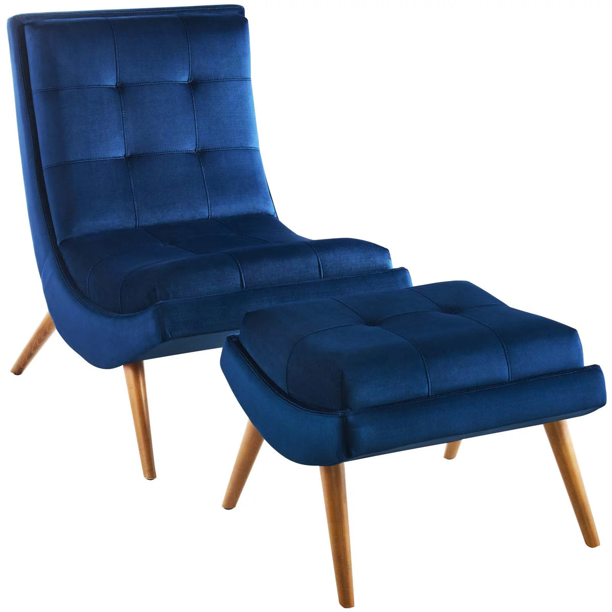 Navy Velvet Lounge Chair and Ottoman Set W29473