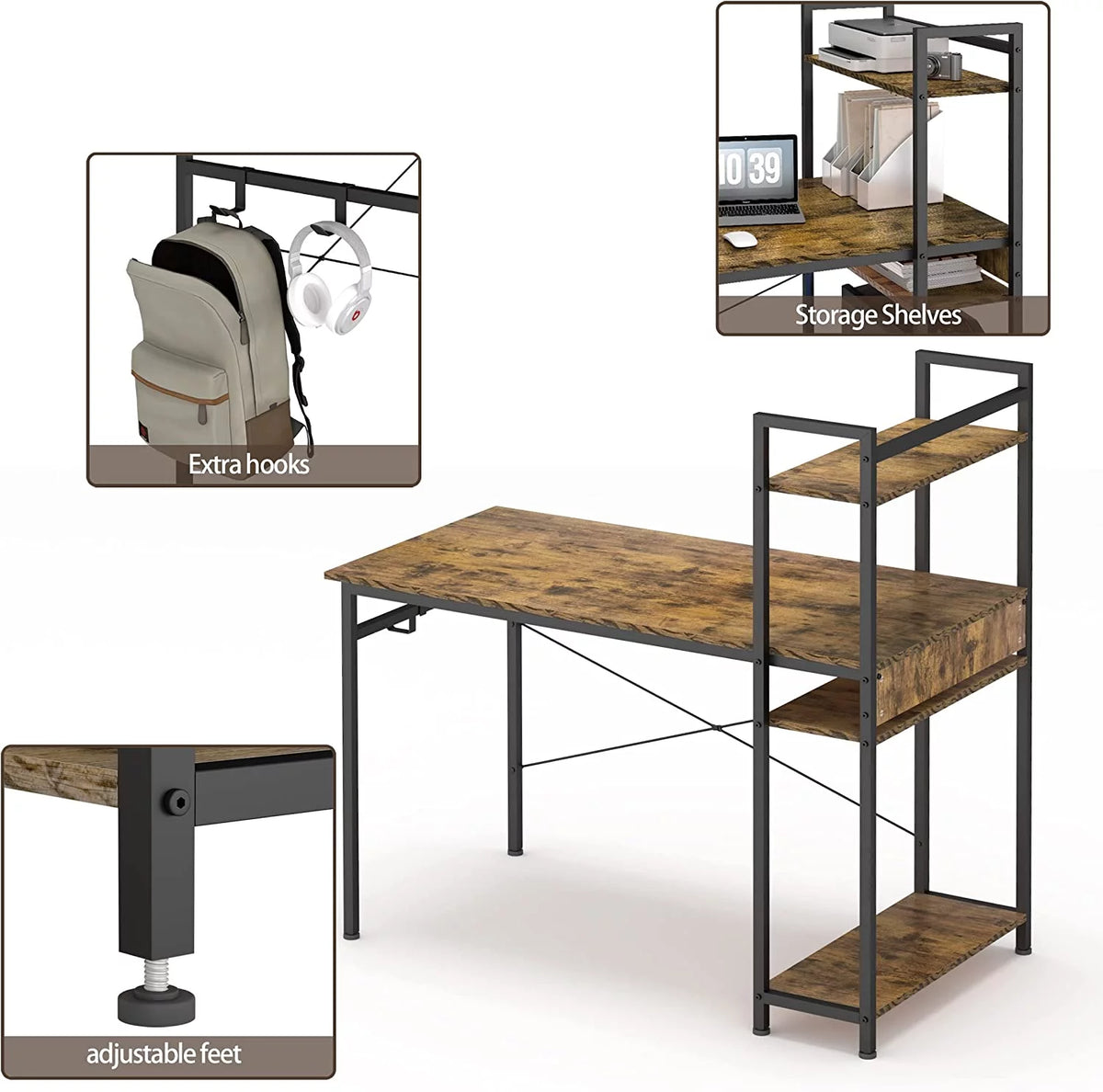 Rustic Brown 47 Inch Computer Desk with Shelves F76884