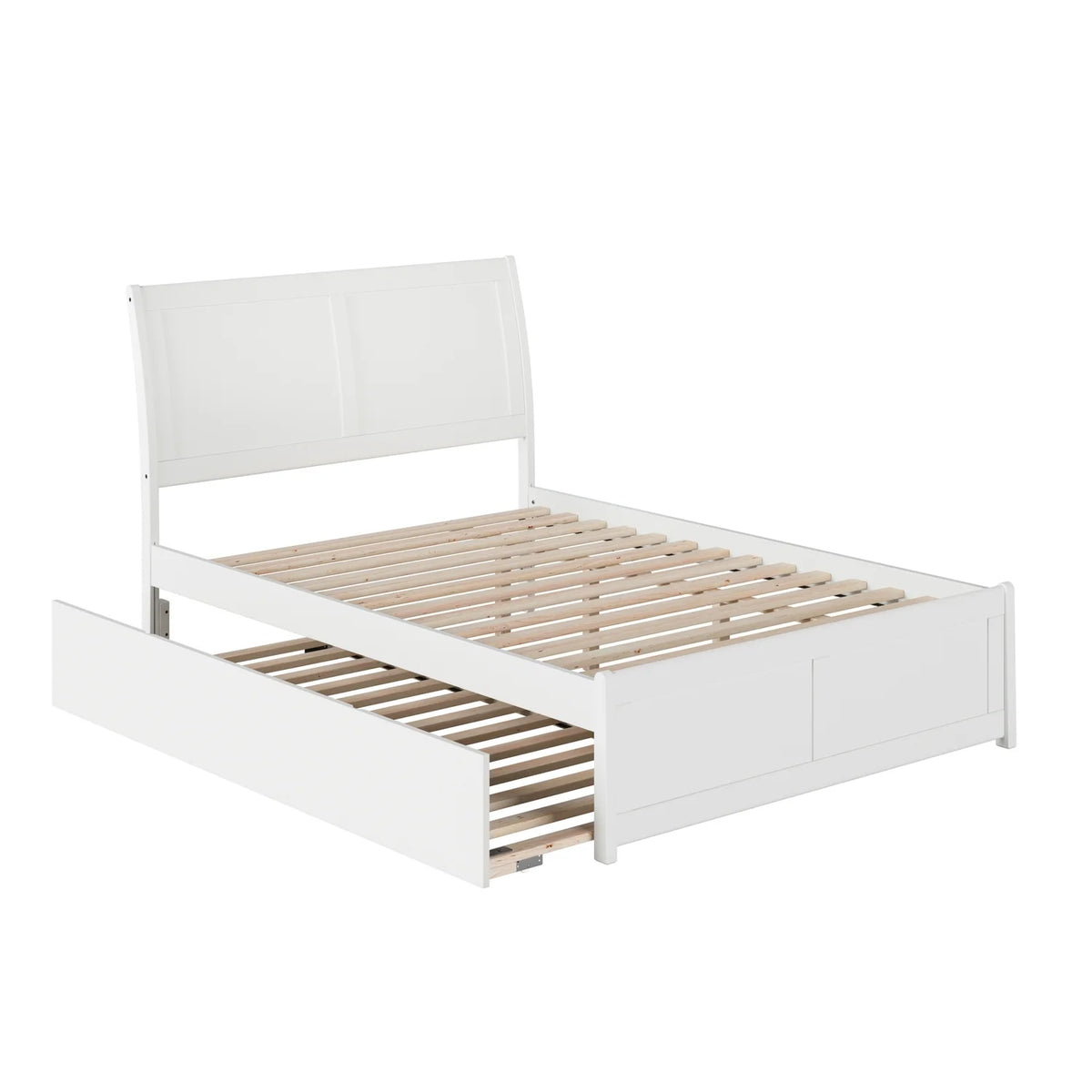White Full Platform Bed with Trundle Bed T73256