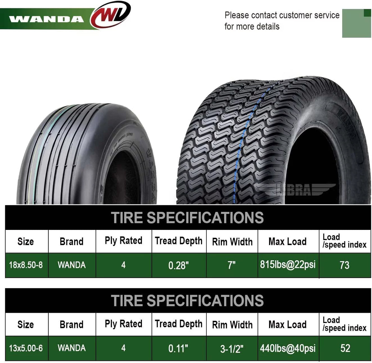 4 Set 13x5-6 Front & 18X8.5-8 Rear Lawn Mower Tires V42549