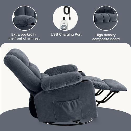 Massage Swivel Rocker Recliner Chair with Heat and Side Pocket Y88945