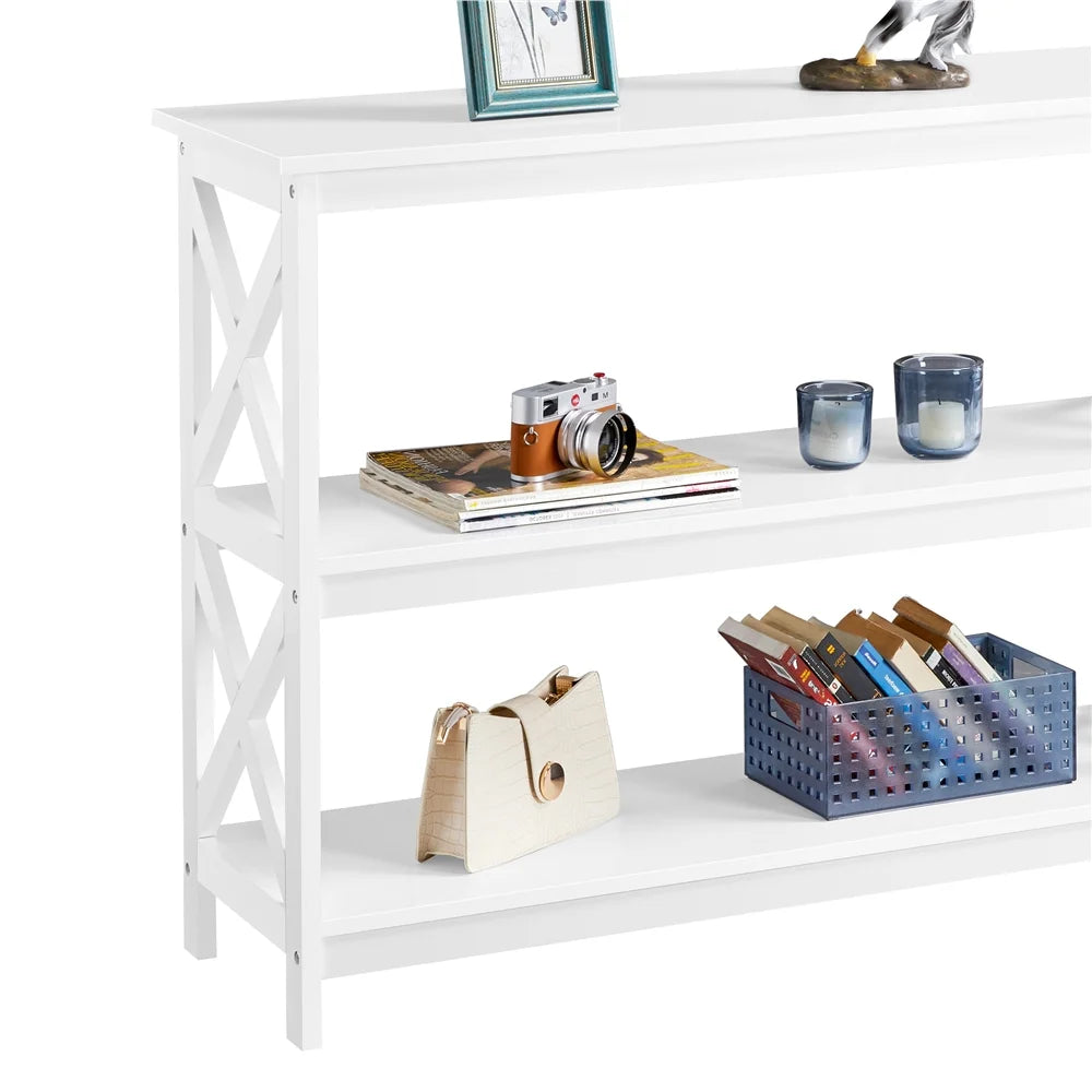 White Console Table with 2 Open Shelves N36469