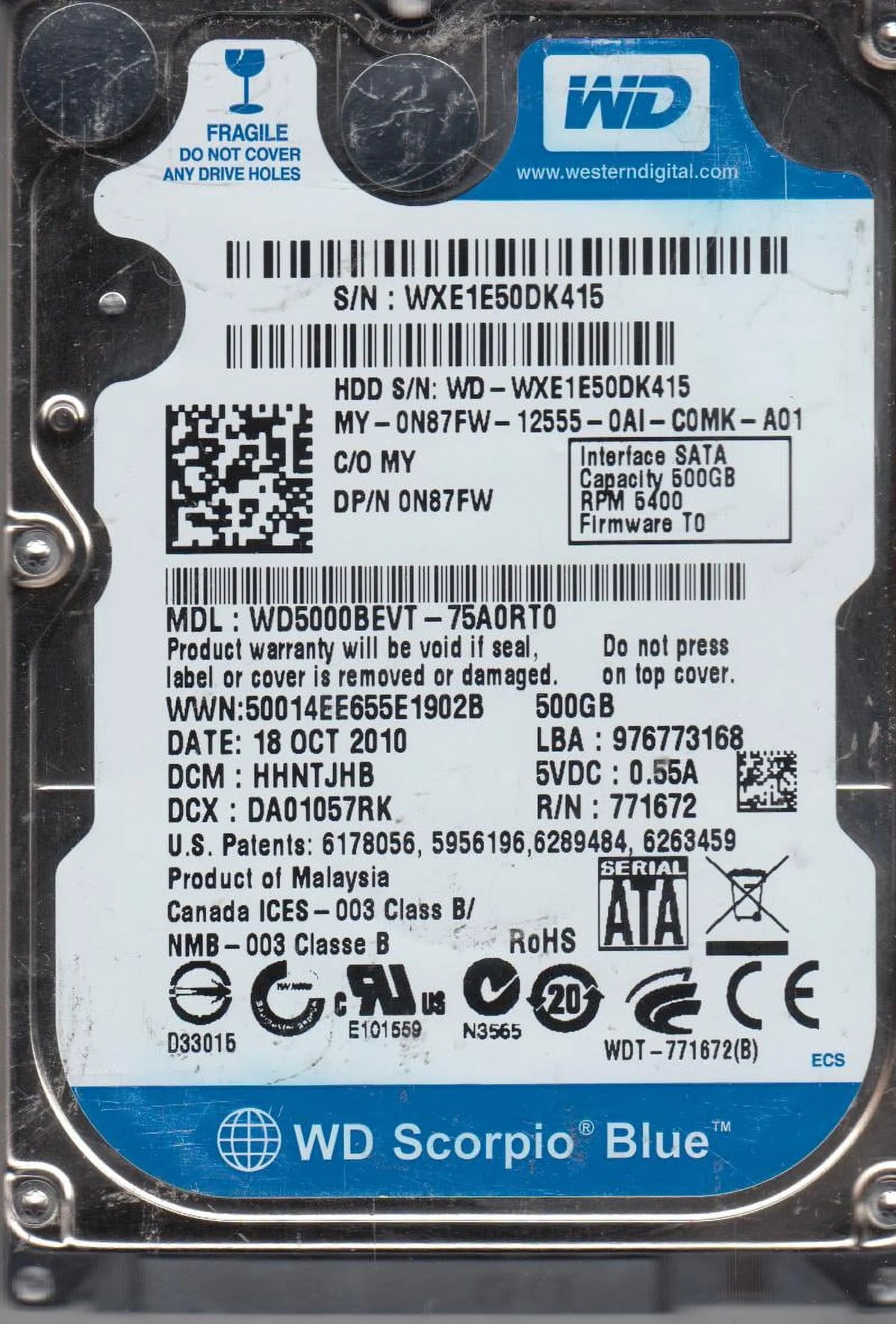 500GB SATA 2.5 Hard Drive G77858