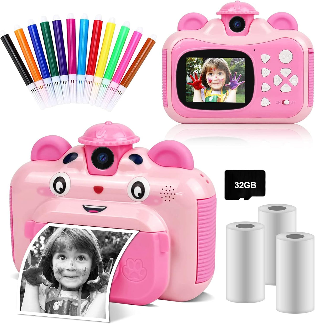 Instant Print Camera for Kids, 2.4 Inch Screen Zero Ink Selfie Video Camera T63692