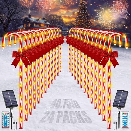 24PCS 240LED Solar Candy Cane Pathway Lights V693768
