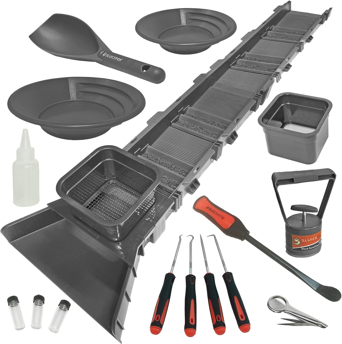 Compact Gold Panning Kit with Sluice Box and 2 Classifier Pans (Black) N5219