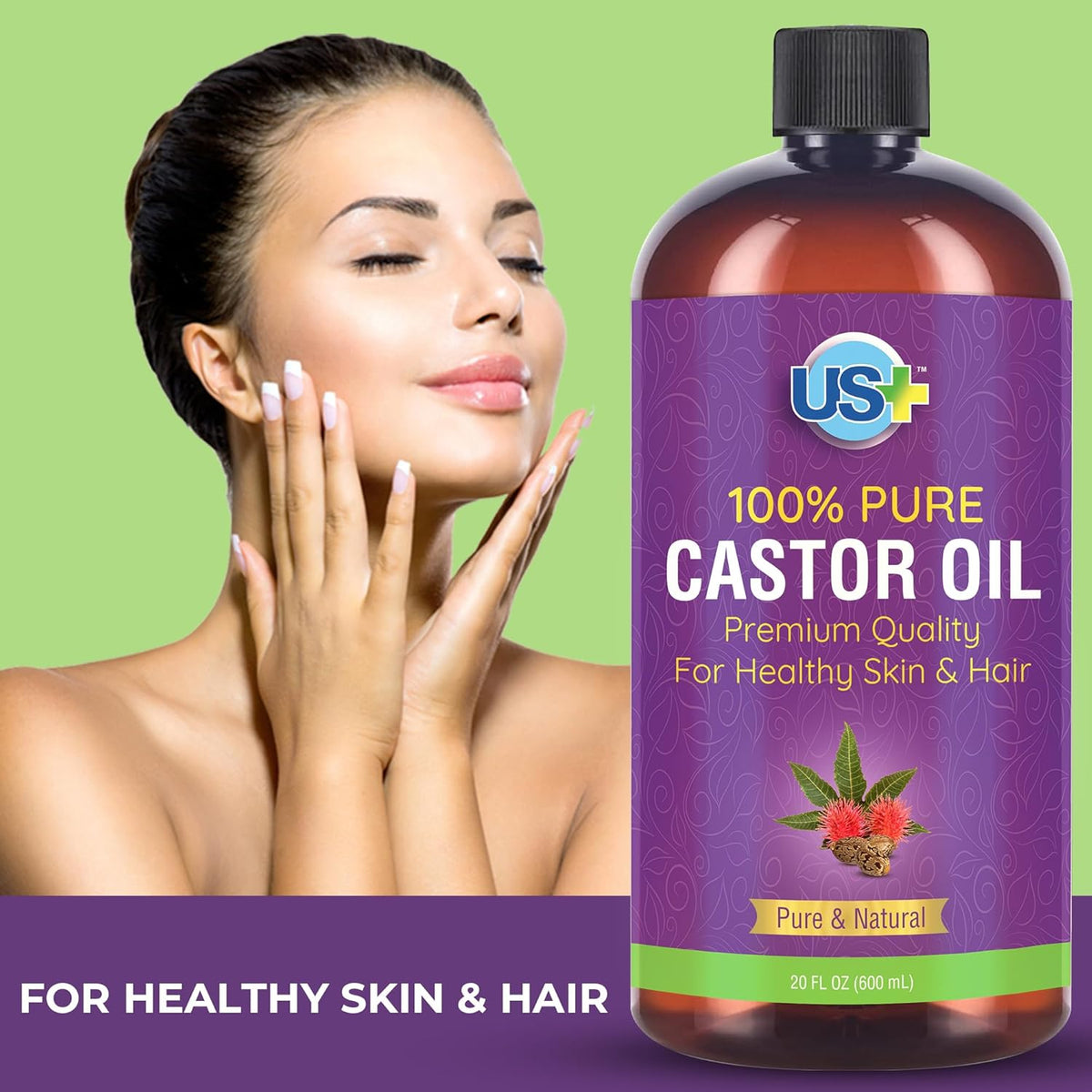 20oz 100% Pure Castor Oil, Cold-pressed, Unrefined, Hexane-free, BPA Free Plastic Bottle E2281