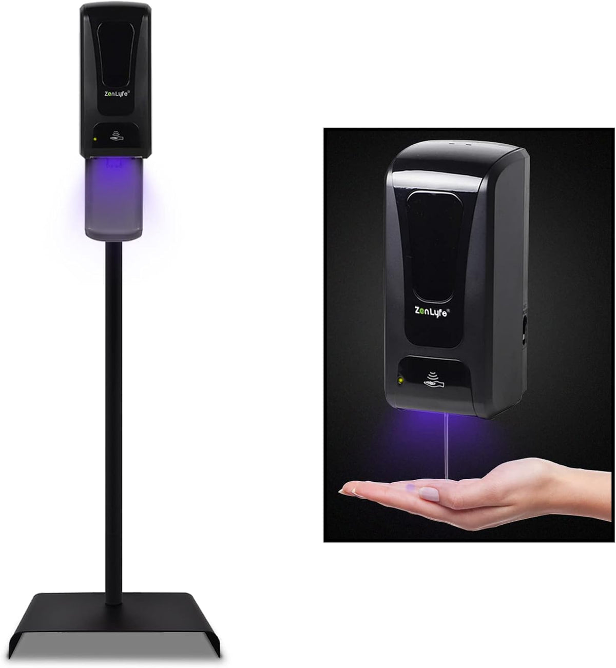Black Automatic Hand Sanitizer Dispenser with Floor Stand and Drip Catcher and Refillable Bottle Z323