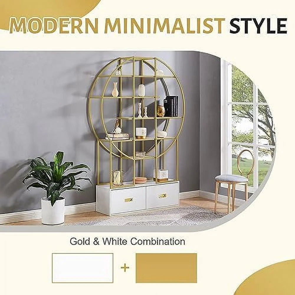 4 Tiers Bookcase Bookshelf with Cabinets Gold Frame Q8081
