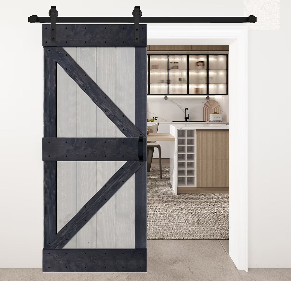 French Gray/Carbon Gray Knotty Pine Wood Sliding Barn Door With Installation Hardware Kit P2066