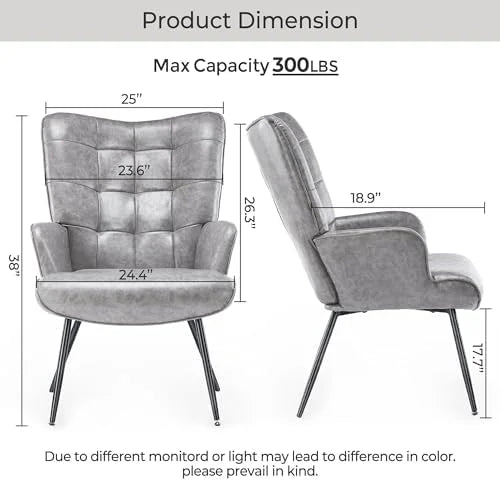 Brown High Back PU Faux Leather Wingback Accent Chair I3202