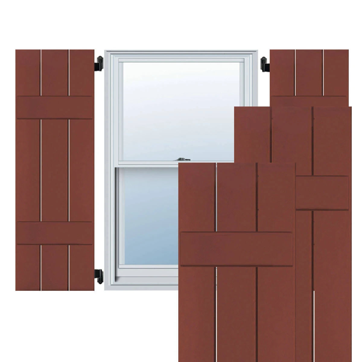 12 in. x 33 in. Real Wood Pine Board and Batten Shutters Pair Country Redwood F7617