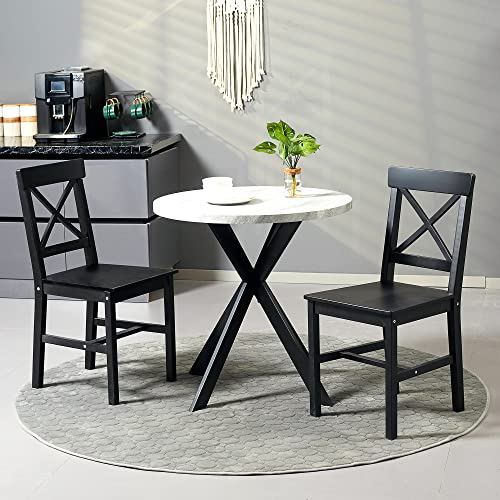 Black Wooden Cross Back Dining Chairs Set of 2 T5233