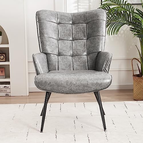 Brown High Back PU Faux Leather Wingback Accent Chair I3202
