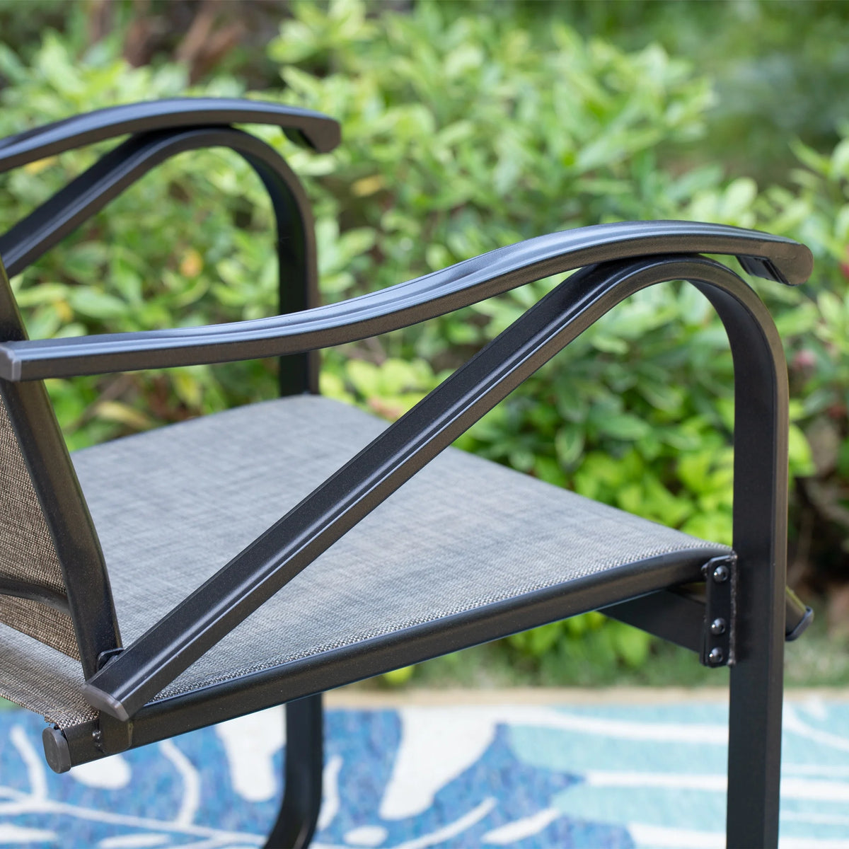 7-Piece Outdoor Patio Dining Set with 6 Rocking Chairs & 1 Metal Frame Dining Table, Black & Gray W628