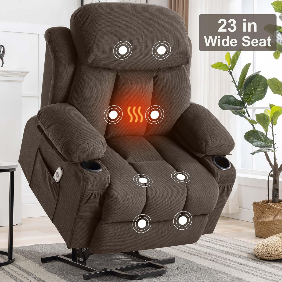 Brown PU Leather Power Lift Recliner Chair with Massage and Heating S638179
