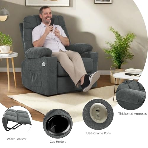Dark Grey Power Lift Recliner Chair with Massage and Heat D558625