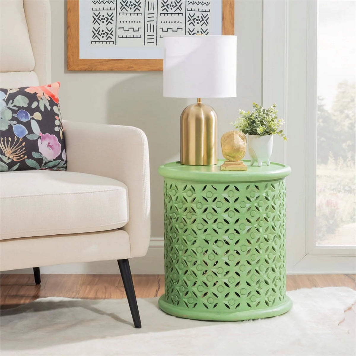 Green Wood Hand Carved Side Table H158