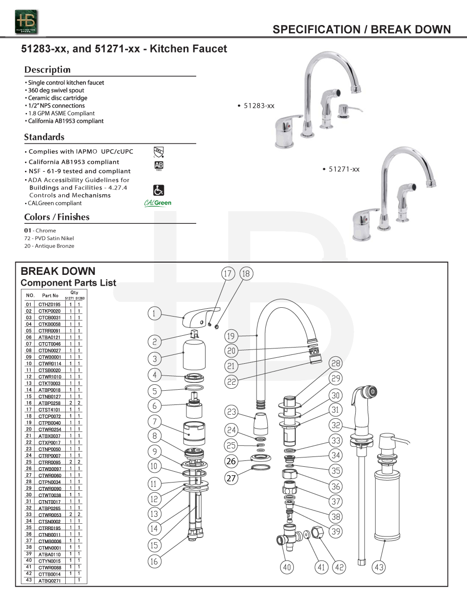 Single Handle Kitchen Faucet with Side Spray Chrome Y51638