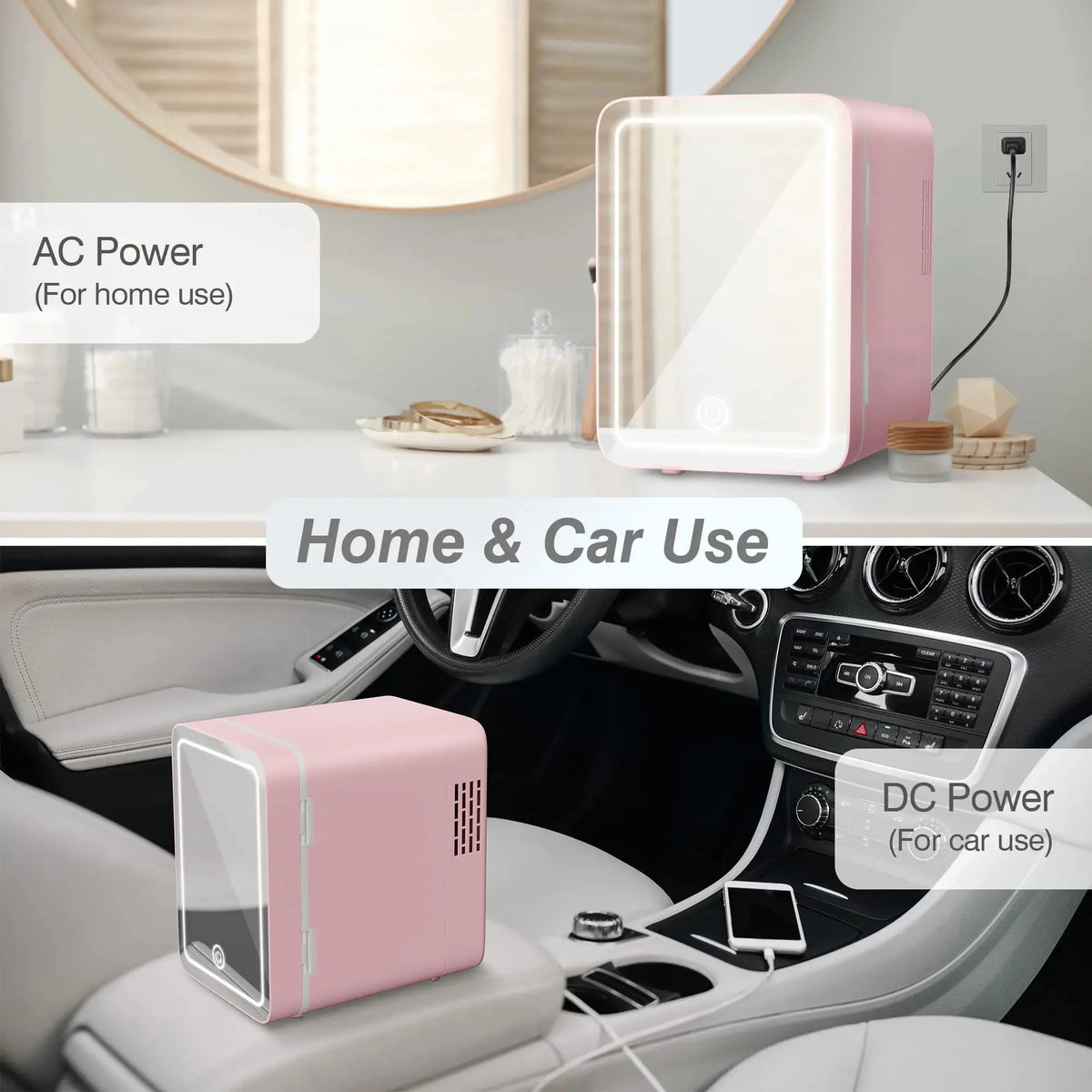 4L Mini Fridge with Dimmable LED Light Mirror, White I160609