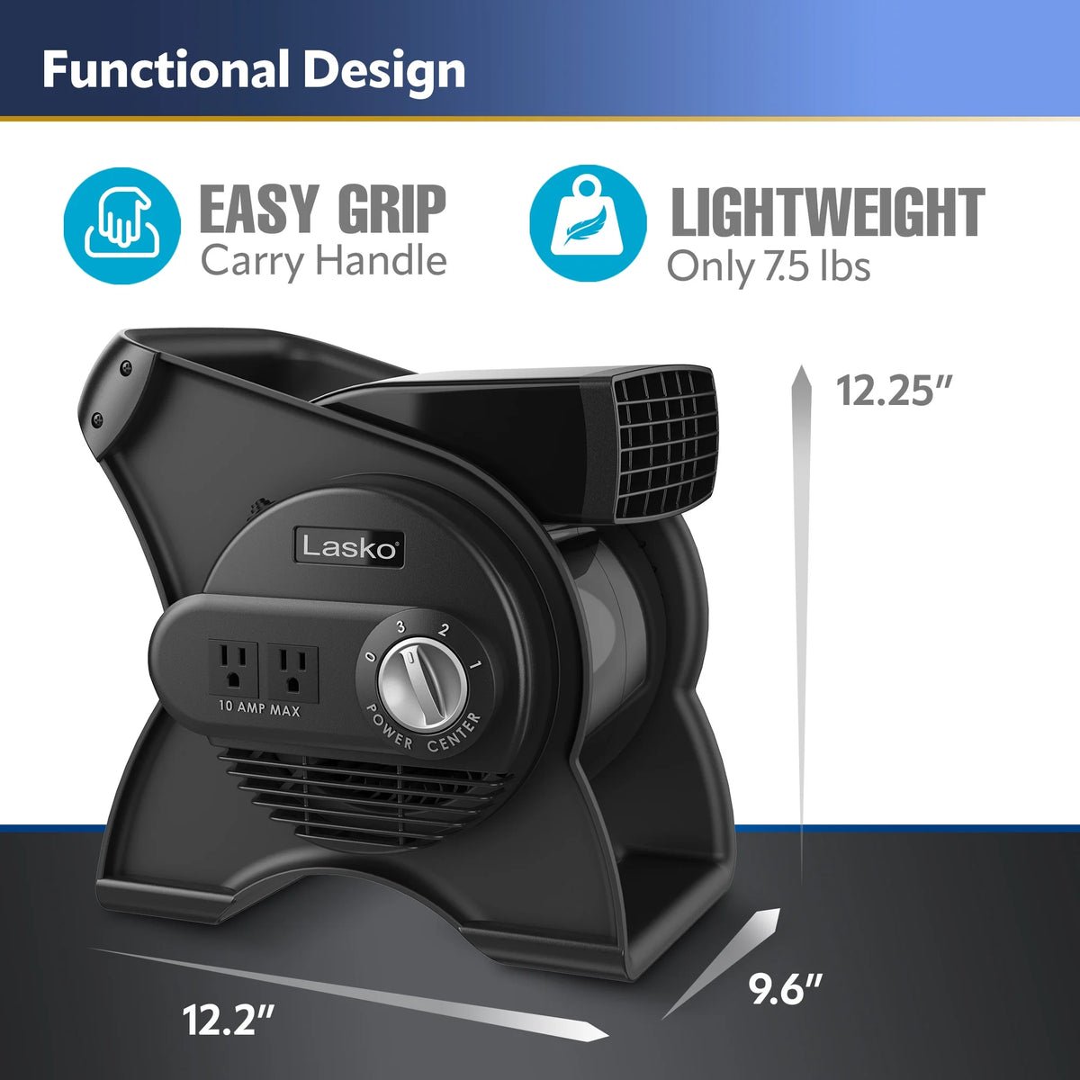 12 Pivoting High Velocity 3-Speed Blower Fan with Outlets, Black T15260