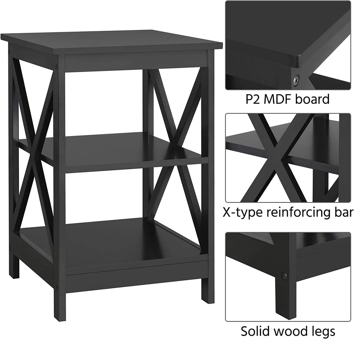 Black 3 Tier Sofa Side End Table with Shelf P968465