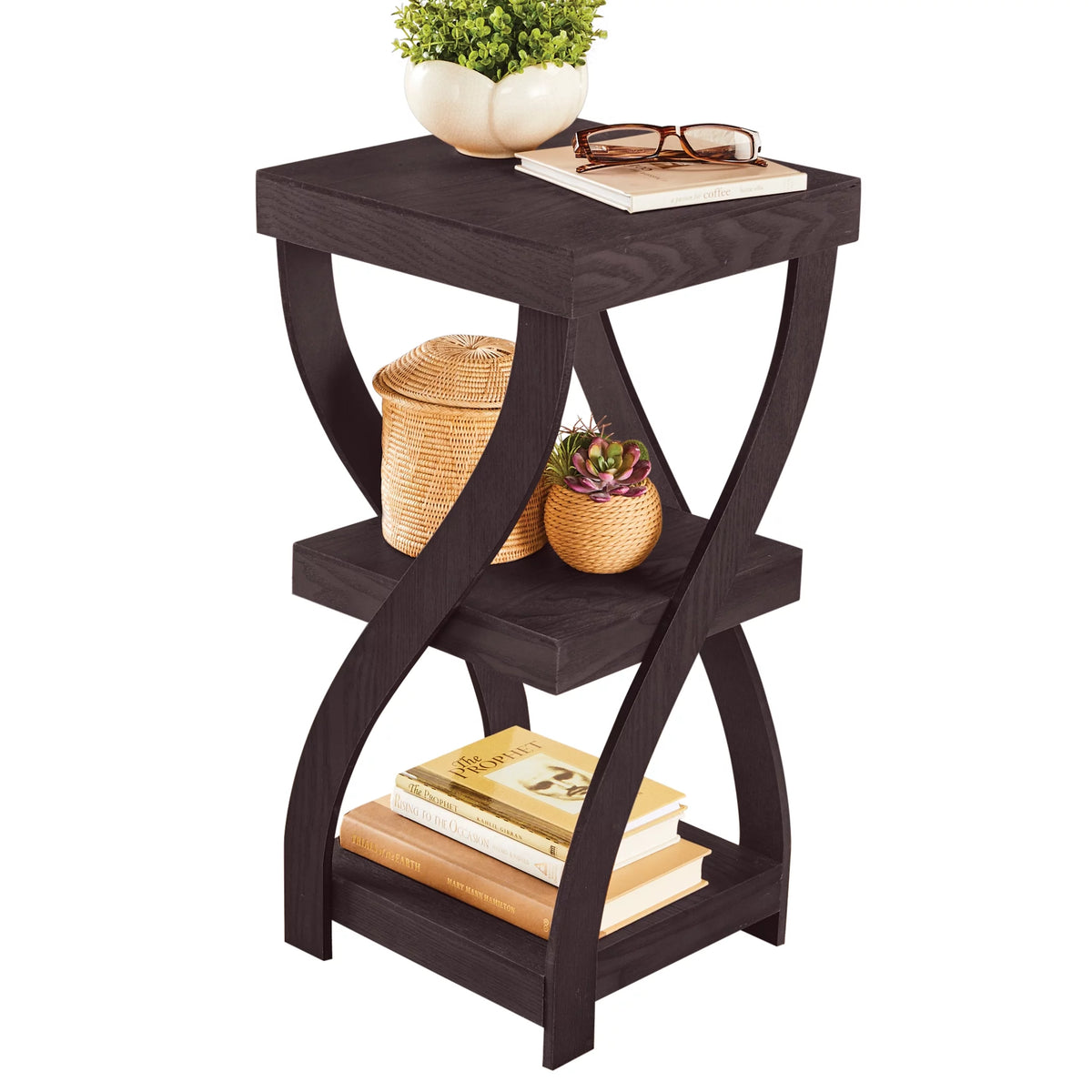 Dark Chocolate Twisted Wooden Side Table Y380