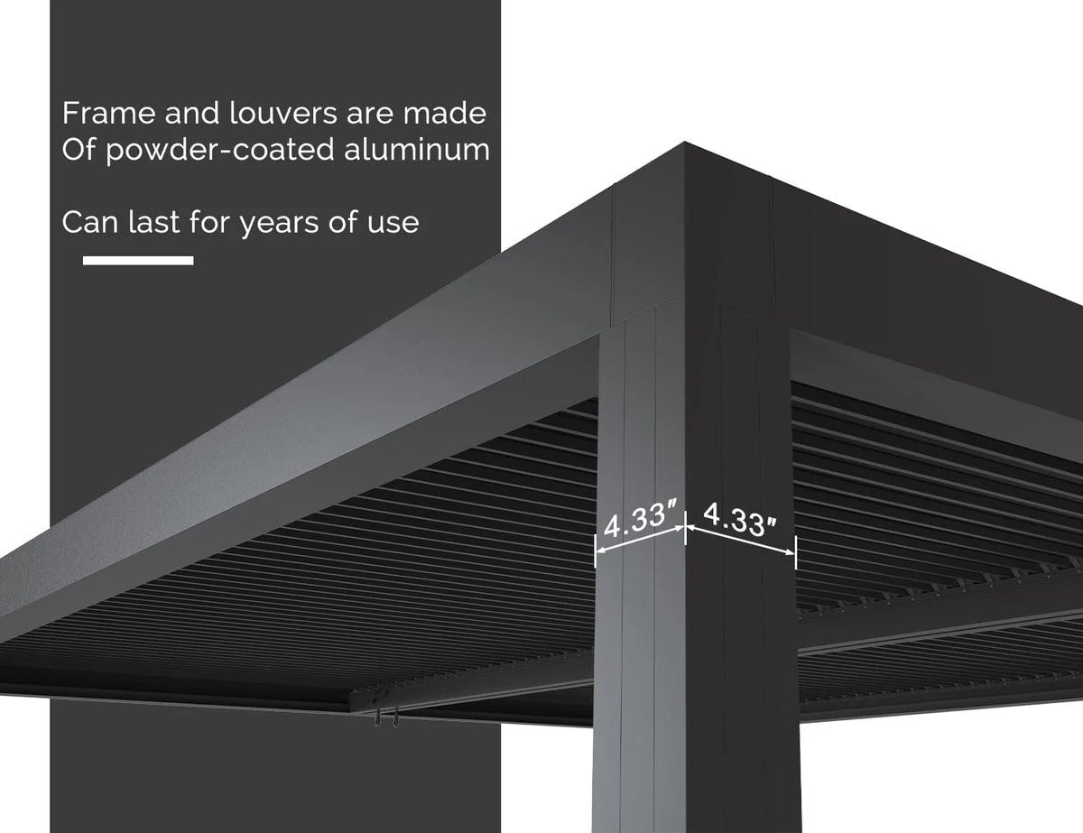 11' x 13' Grey Aluminum Louvered Pergola X6912