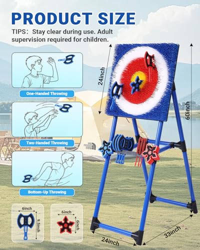 8 Throwing Axes Set with Foldable Plastic Target J544967