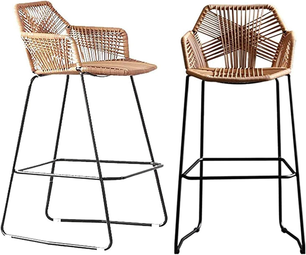 Beige Rattan Bar Stool with Footrest & Back M6760