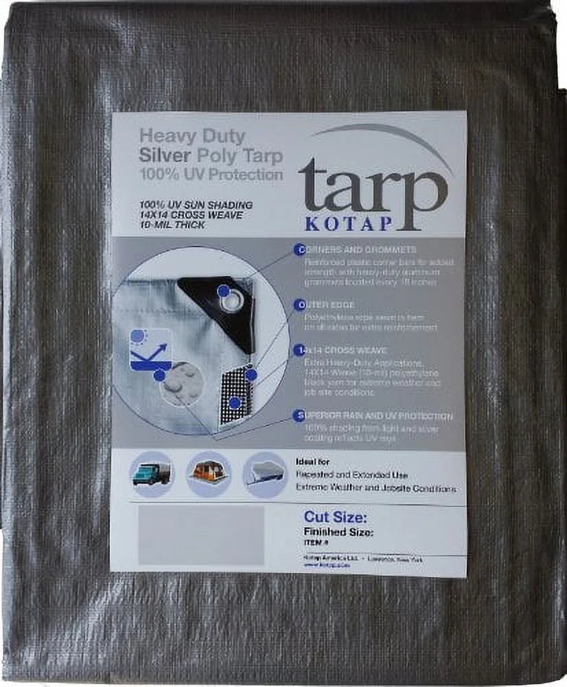 Heavy-Duty 14 by 14 Cross Weave UV Blocking 10-mil Silver Poly Tarp M611