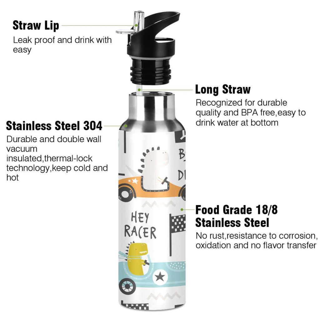 Stainless Steel Insulated Thermos Vacuum Flask Water Bottle with Straw Lid T724067