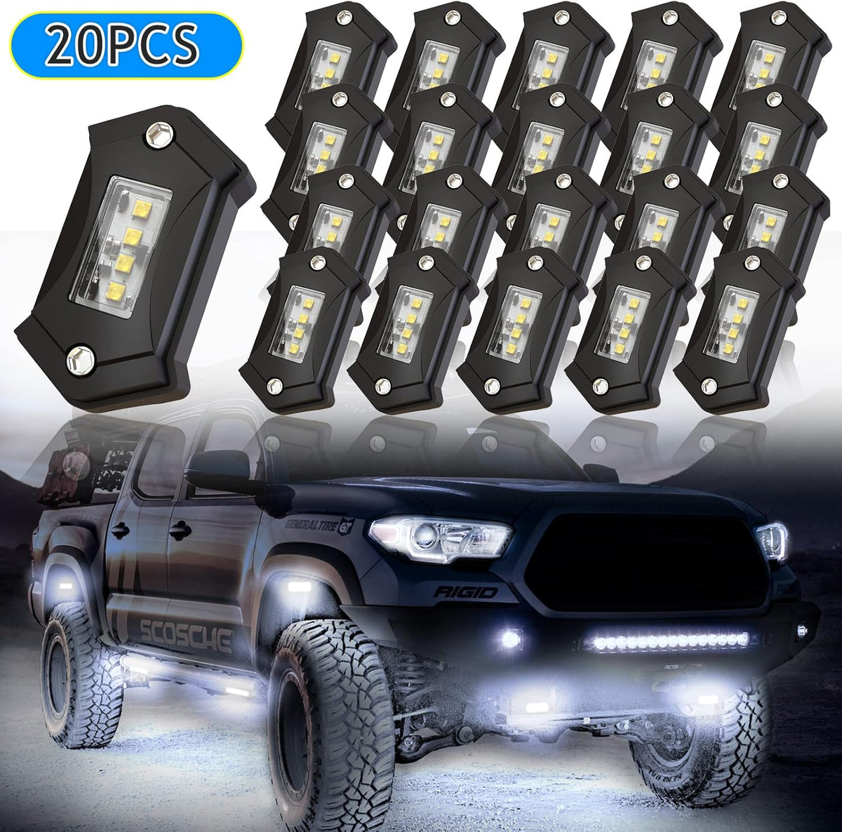 White LED Rock Lights 20PCS Kit Exterior Shockproof Waterproof High Power Lamp U156556