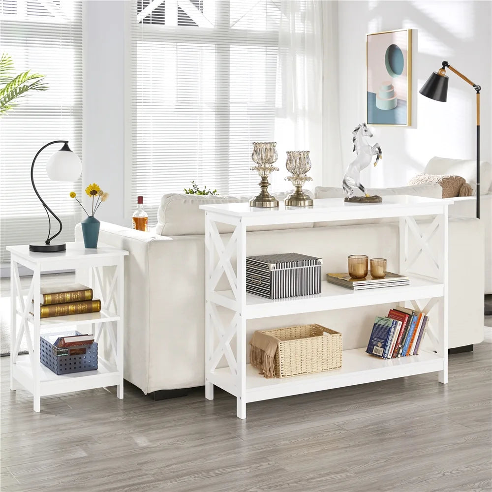 White Console Table with 2 Open Shelves N36469