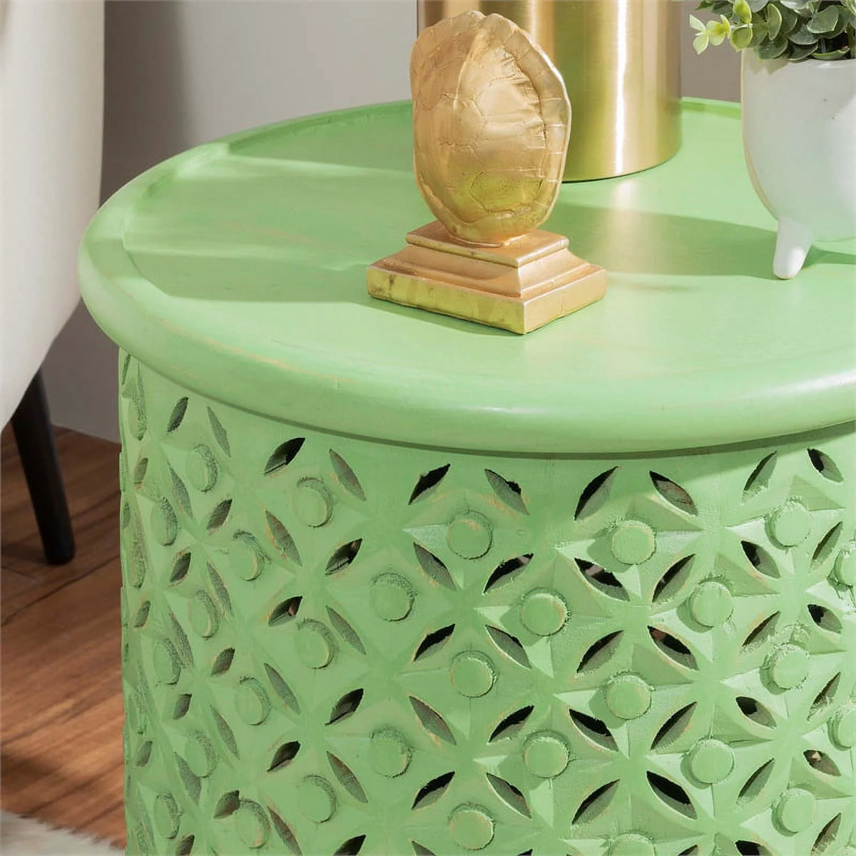 Green Wood Hand Carved Side Table H158