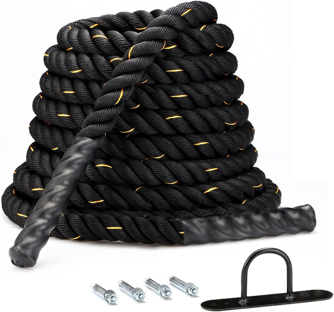 Battle Rope 1.5 Inch 30ft Length 100% Dacron Fitness Rope with Anchor Q2361